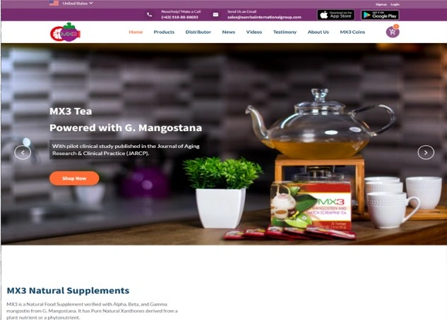 MX3 Supplements E-Commerce Website — Mangosteen-based health products